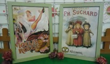 cadres photos vert 21 x 29,7 à accrocher + 2 affiches SUCHARD et MOULIN ROUGE