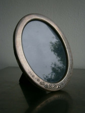 Petit Cadre photo Ovale Argent massif Anglais Feutrine Ancien Vue 14x10