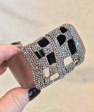 ALEXIS BITTAR Silvertone Light Purple Pink Crystal Cuff Bracelet GEOMETRIC