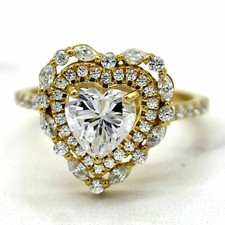 2CT Coeur Simulé Fiançailles Diamant Bague Mariage or Blanc Plaqué Argent