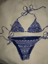 Maillot de bains bikini ROXY bleu imprimé blanc dessins éthniques taille S - BE
