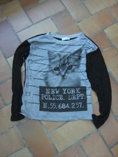 T-shirt Cache Cache noir et gris motif chat taille O polyester viscose coton