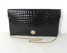  SAC ÉPAULE VINTAGE « TED LAPIDUS » - CUIR NOIR FAÇON CROCO - T.B.E. 