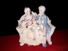 Antique DRESDEN LACE Art Nouveau Man & Lady FRENCH SOFA Provincial LOVE SEAT 