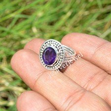 À Facettes Gemme Améthyste 925 Argent Sterling Travail Manuel Bague Tout Taille
