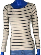 H&M Chic Pull Femme Manche Longue Boutonné Col Rond Beige Rayure Noir Haut T S