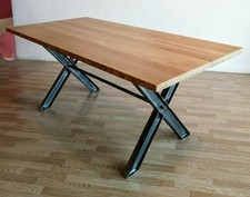 Table repas Industrielle en métal et chêne massif Made in France piètement XX