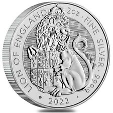 GRANDE BRETAGNE 5 Livres Argent 2 onces Tudor Beasts Lion d'Angleterre 2022  