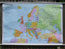 Coloré Pull Roll Down géographique école Carte Murale de L'Europe vers 2000