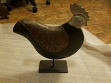 Vintage Hand Crafted Rooster steel base wood body brass wings aluminum head