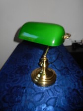 SUPERBE LAMPE BUREAU VERRE OPALINE ORIENTABLE BLANCHE VERTE PIED LAITON CUIVRE