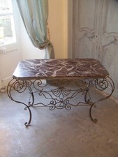 Console Desserte Table d'appoint en marbre fer forgé Rococco