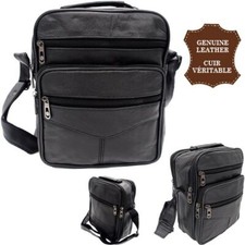 Sac Sacoche bandoulière Réglable Grand modèle Homme cuir agneau Véritable noir