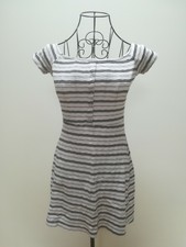 BERSHKA Avant Bouton rayé blanc col bateau robe EUR M (correspond taille UK 8)