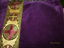 ANCIEN NAPPE?TOUR  D'AUTEL?TENTURE DECO?/VELOURS VIOLETTE/L.400cm,LARG.75cm/N°2