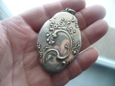 Miroir de poche ancien art nouveaux argent massif 6,4 cm de long