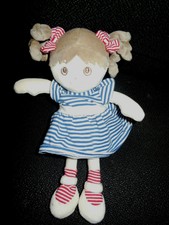 156/ doudou peluche poupée fille robe rayé bleu blanc BUKOWSKI 22cm