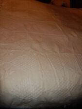 ANCIEN COUVRE LIT DESSUS CANAPÉ LAINE BLANC CASSE FRANGES DÉCORATION VINTAGE 