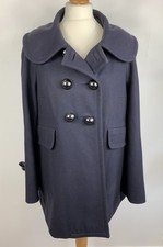 French Connection Laine vierge Cachemire Mélangé Bleu Marine gros bouton Swing Manteau, 12
