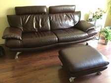 Canapé cuir Marron 3 Places Et Pouf