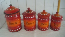 Série de 4 pots boîtes à épices émaillés anciens 548jn20