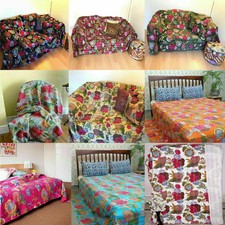 Indien Set Coton Impression de Fruits Couverture Couvre-Lit Handmade Jeté Lit