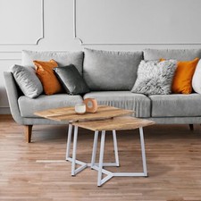 Set de 2 table basse gigogne bois massif manguier naturel fer blanc WOMO-DESIGN®