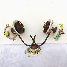 19c Français Vintage Mural Lampe Porcelaine Floral Oeuvre Décoré Rare Collection