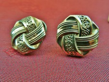 BOUTONS de MANCHETTES anciens RUBANS tressés à VOLUTES & PERLES plaqué or rose