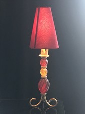 Lampe à Poser De Chevet Table Abat-jour Velours Rouge Luminaire Vintage 60 Cm