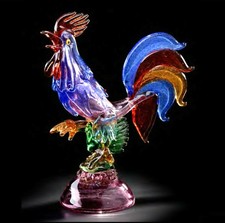 Verre de Murano Original Coq avec Base Fabriqué Ìn Italy Fait à la Main ornement