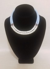 Ross Simons Double Row Fresh Water Pearl Braided Leather 925 Silver Necklace 