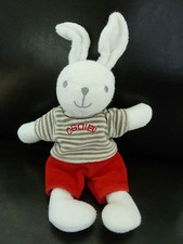 *. DOUDOU PELUCHE OBAIBI OKAIDI LAPIN blanc short rouge rayé 21cm EXCELLENT ETAT