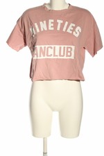 BERSHKA T-shirt court rose-blanc lettrage imprimé style décontracté Dames T 36