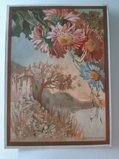 CHROMO AU BON MARCHE. BRANCHES FLEURIES AVEC PAYSAGES.175 x 127