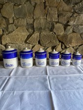 6 ANCIENS POTS A EPICES VINTAGE EN TOLE EMAILLEE COLLECTION DECO CUISINE SHABBY
