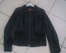 Veste Vintage tailleur Chic noire rayée femme taille 40 marque DPM