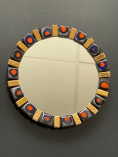 Rare miroir céramique et faïence Lembo ? Vallauris ? décor géometrique design XX