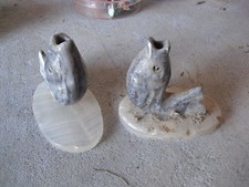 Lot of 2 Vintage Carved Stone Fish Figural Candle Holders 2 1/2" Tall LOOK