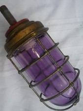 ANTIQUE TAPLET 4475 EXPLOSION PROOF PURPLE GLASS GAS STATION LIGHT FIXTURE BRASS