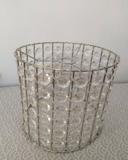 Grand Abat Jour Suspension Lustre Style Moderne Chrome Perles Cristal Acrylique