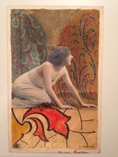 ANCIENNE CARTE POSTALE ILLUSTRATION FEMME ARTISTIQUE - SABLE COLORE