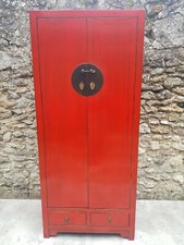 Armoire de rangement Bois Massif Penderie Rouge Laquée