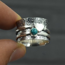 Turquoise Forme Coeur Hurluberlu Gemme Handmade 925 Argent Sterling Bague