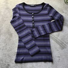 CAROLL Tee-shirt Top Haut Rayé Manches Longues Coton Taille 1 Noir/violet/gris