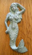 3 Cast Iron MERMAID Towel Hooks Hat Rack Nautical Swimming Pool Hook GREEN