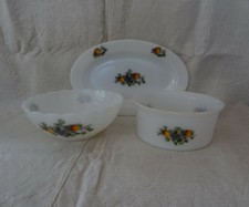 3 SALADIER PLAT  fruits de france pomme poire raisin ARCOPAL FRANCE