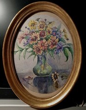COMBASTEL Magdeleine "Vase aux fleurs printanières" - Aquarelle signée.