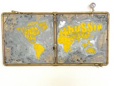 TABLEAU ARTISANAL MAP MONDE INDUSTRIEL ORIGINAL VINTAGE DECO PEINTURE TOILE