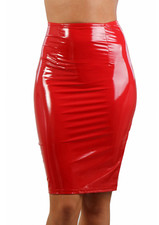 Jupes sexy crayon 3/4 vinyle vernis : rouge